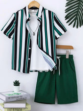Tween Boy Striped Shirt & Drawstring Waist Shorts Without Tee